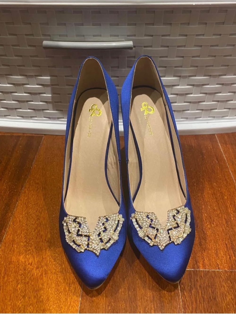 Embellished Royal Blue Pointed Toe Flats